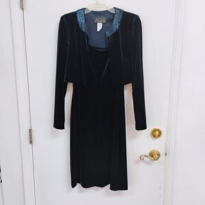 Alex Evenings Black Dress with Blue Accents